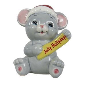 Vintage 80s Russ Berrie Christmas Jolly Holidays Santa Mouse Figurine
